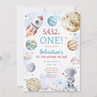 Convites Outer Space First Trip Around The Sun 1st Birthday