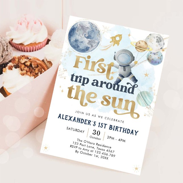 Convites Outer Space First Trip Around the Sun 1st Birthday (Criador carregado)