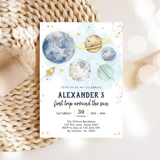 Convites Outer Space First Trip Around the Sun 1st Birthday (Criador carregado)