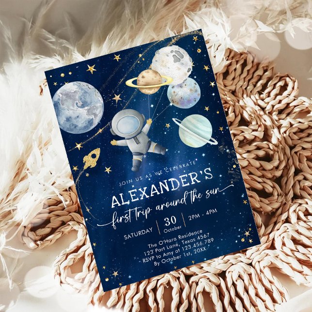 Convites Outer Space First Trip Around the Sun 1st Birthday (Criador carregado)