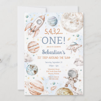 Convites Outer Space First Trip Around The Sun 1st Birthday