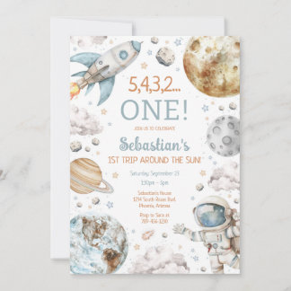 Convites Outer Space First Trip Around The Sun 1st Birthday