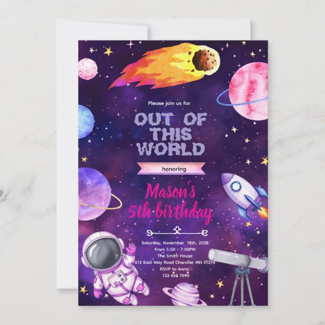 Convites Outer space girl theme invitation (Frente)