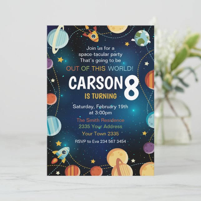 Convites Outer Space Planet Birthday (Em pé/Frente)
