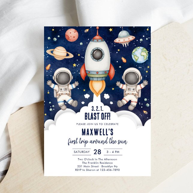 Convites Outer Space Planets Astronaut Boy Birthday (Criador carregado)