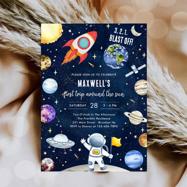 Convites Outer Space Planets Astronaut Boy Birthday (Criador carregado)
