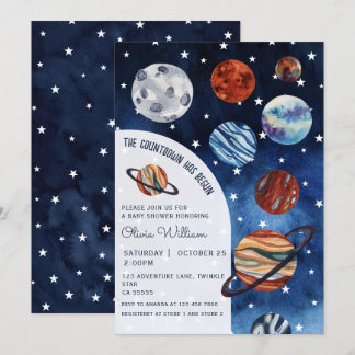 Convites Outer Space Planets Navy Blue Boy Baby Shower 