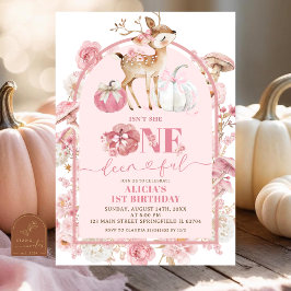 Convites Outono Abóbora Branca e Rosa Onedeerful Aniversári
