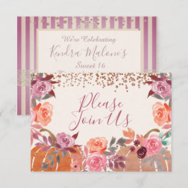 Convites Outono Abóbora Rosa Mauve Floral Personalizado