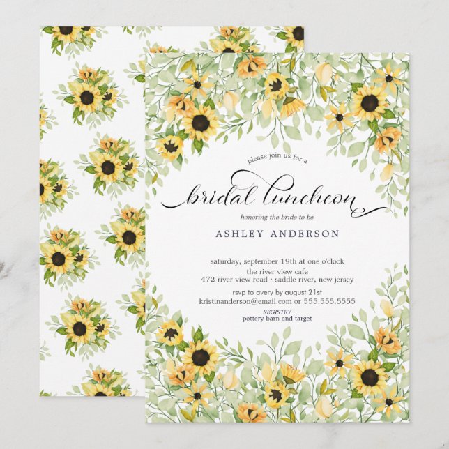 Convites Outono Amarelo Girassol Noivado Almoço (Frente/Verso)