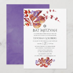 Convites Outono - Aquarela Folhas Bat Mitzvah