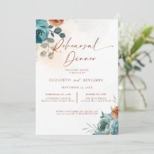 Convites Outono Azul-Verde Laranja Queimada Boho Casamento 