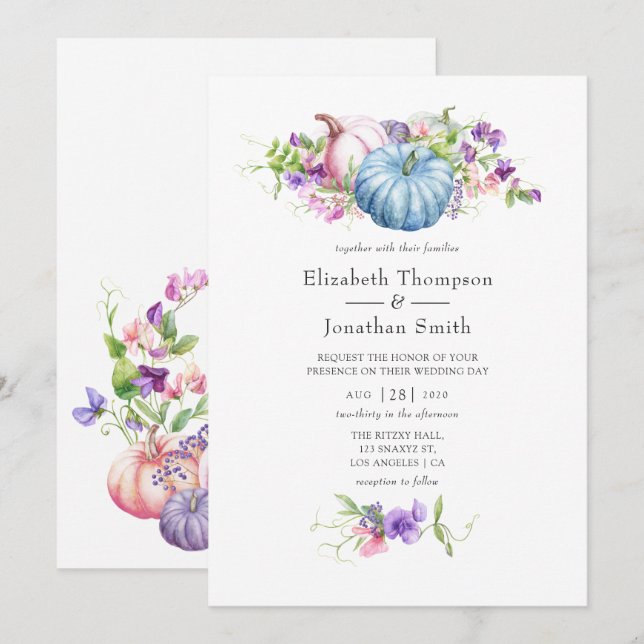 Convites Outono - Casamento Floral (Frente/Verso)