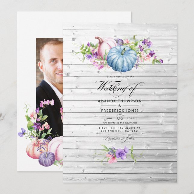 Convites Outono - Casamento Floral Rústico em Celeiro de Ca (Frente/Verso)