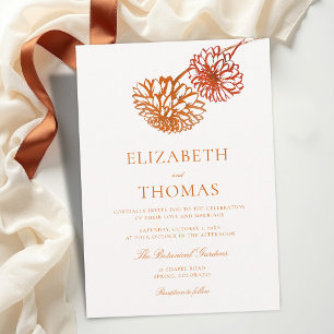Convites Outono Cobre Terracota Modernas Dahlias Casamento
