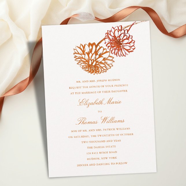 Convites Outono Cobre Terracota Moderno Clássico Casamento (fall wedding invitation floral burnt copper terracotta brown template modern classic traditional)