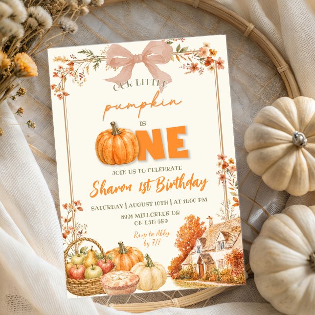 Convites Outono Coquete Pumpkin Primeiro Aniversário (Criador carregado)