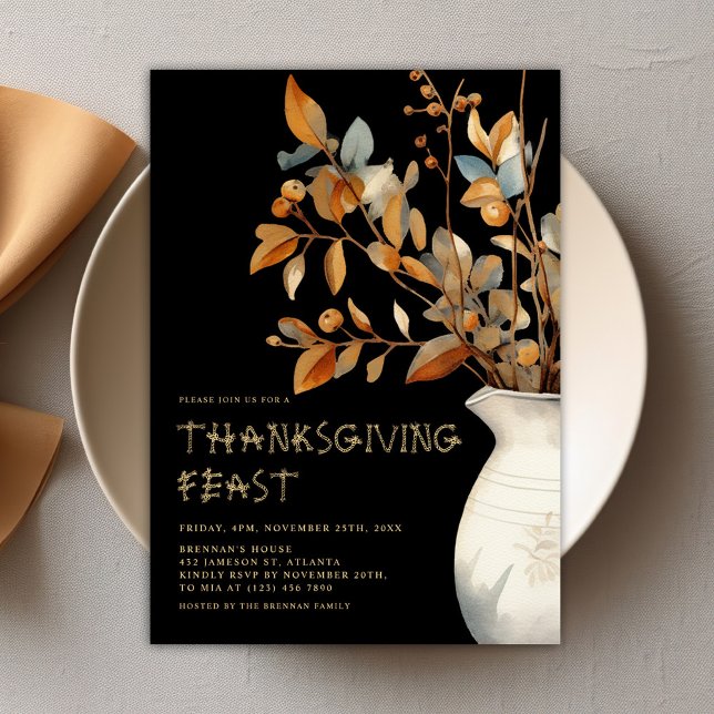 Convites Outono de Ação de Graças Moderno e Elegante (Thanksgiving Modern Elegant Friendsgiving Autumn Invitation)
