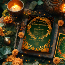 Convites Outono de Druid Hill Verde e Laranja Encantado