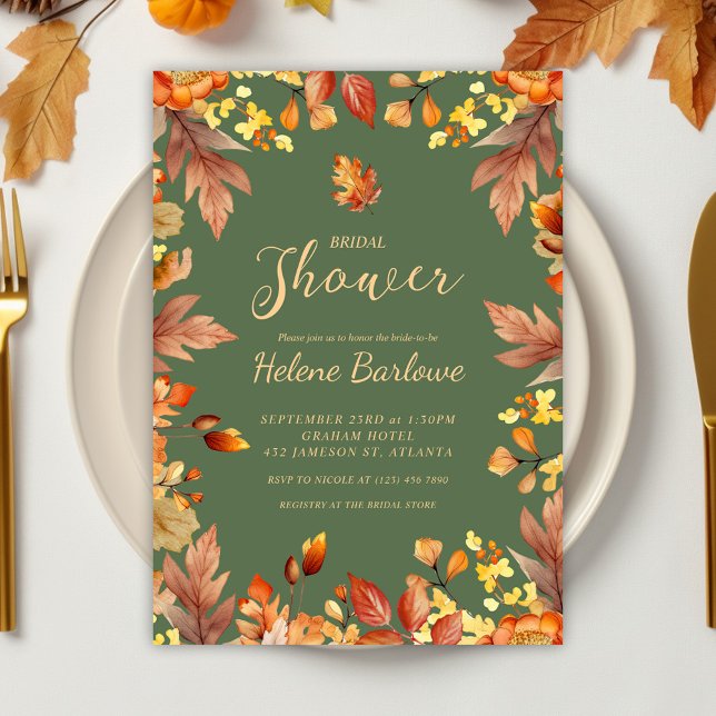Convites Outono do Chá de panela Russo Elegante (Sage Green Elegant Fall Bridal Shower Invitation)