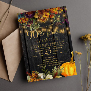 Convites Outono elegante floral rústico chic 90 anos fabulo