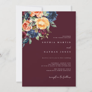 Convites Outono Florais Aquarela Burgundy Casamento