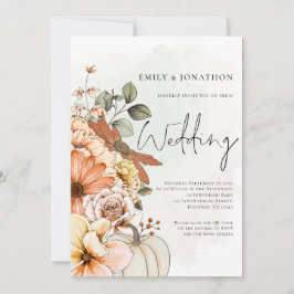 Convites Outono Floral Abóbora Rótulo Código QR Casamento