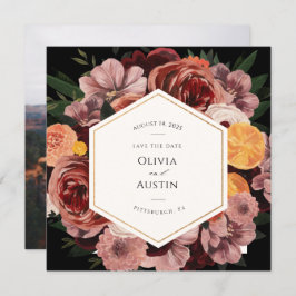 Convites Outono Floral Borgonha Salvar a Data da Foto