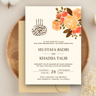 Convites Outono Floral Rústico Islâmico Casamento Muçulmano