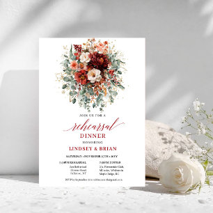 Convites Outono Integro Burgundy Floral Jantar de Rehearsal