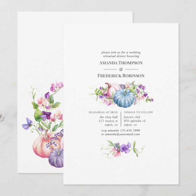 Convites Outono - Jantar de Ensaios de Casamento Floral (Frente/Verso)