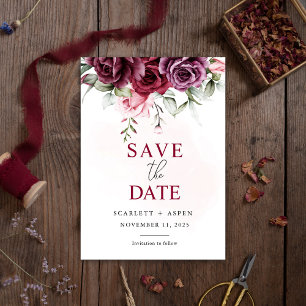 Convites Outono Merlot Floral Casamento Salve a Data