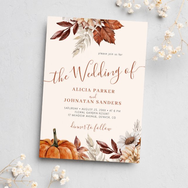 Convites outono outono outono QR boho casamento botânico (Criador carregado)