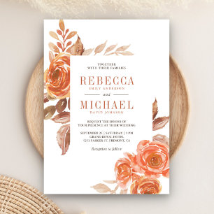 Convites Outono Queimado Laranja Floral Terracota Casamento