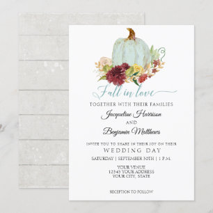Convites Outono Rústico Apaixonado Abóbora Azul Floral Borg