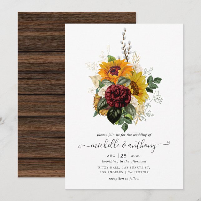 Convites Outono Rústico - Casamento Floral de Outono (Frente/Verso)
