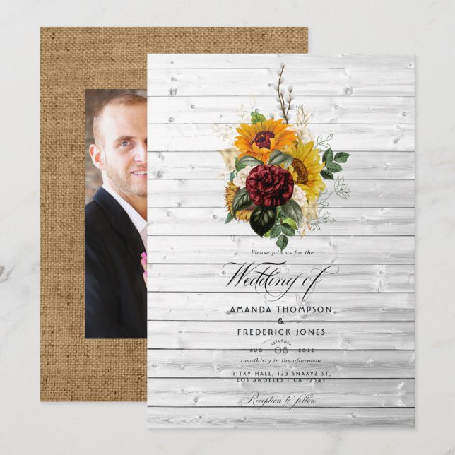 Convites Outono Rústico - Casamento Floral no Celeiro de Ca (Frente/Verso)