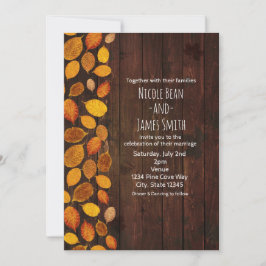 Convites Outono Rustico Dourado Folhas & Madeira Casamento