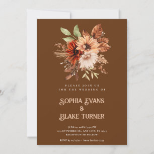 Convites Outono Rústico Floral Botânico Caramelo Casamento