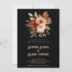 Convites Outono Rústico Floral Botânico Casamento Preto