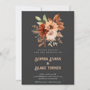 Convites Outono Rústico Floral Botânico Cinza Casamento