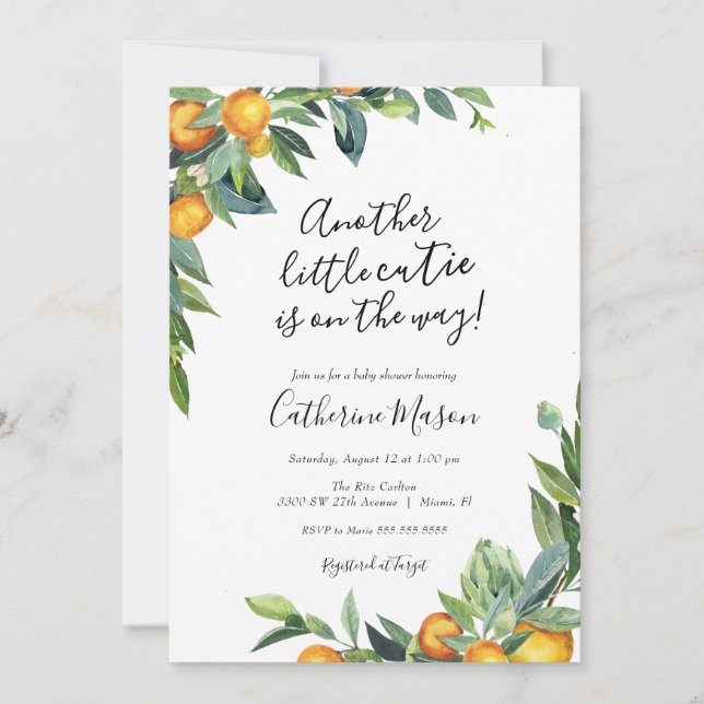 Convites Outro Chá de fraldas Laranja Pequeno (Frente)