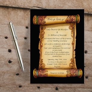 Convites Ouvi-vos Pergaminho Medieval Ornamentado Casamento