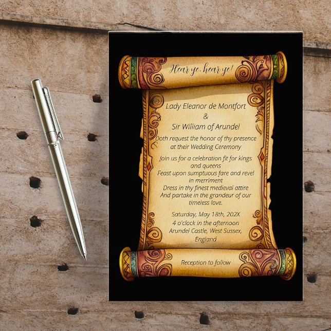 Convites Ouvir Ye Ornamentado medieval de rolagem (Hear Ye Medieval Scroll Ornate Wedding Invitation)