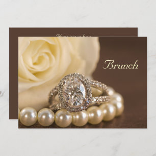 Convites Oval Diamond Ring White Rose Posta Wedch Brunch