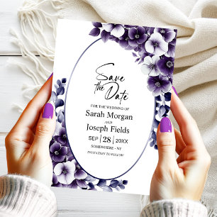 Convites Oval Floral Roxo Elegante Salvar a Data