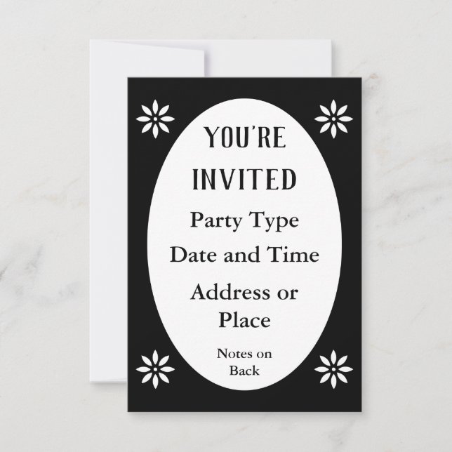 Convites Oval Floral Vitoriano Negro Elegante (Frente)