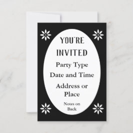 Convites Oval Floral Vitoriano Negro Elegante