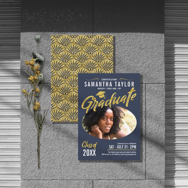 Convites Oval Photo Graduation Dourados Arches ID896 (Criador carregado)