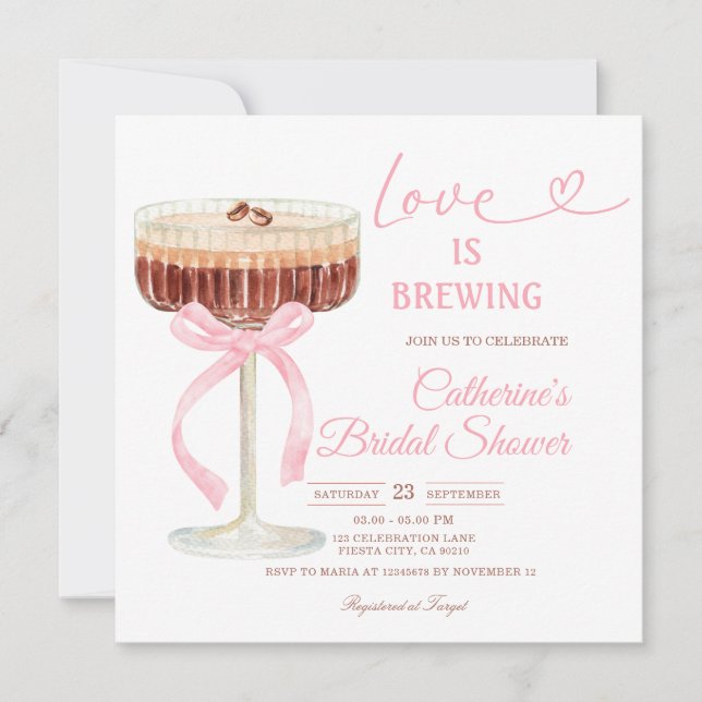 Convites ove Is Brewing Bridal Shower Coffee Martini Theme (Frente)